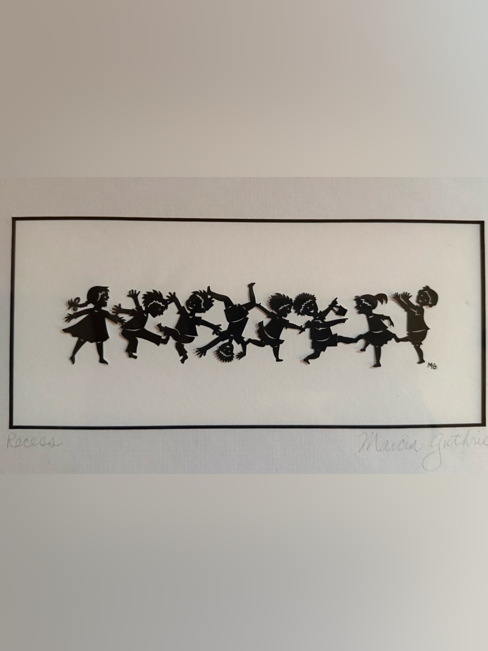 Marcia Guthrie “Recess” Original Hand-Cut Paper Silhouette Art Signed & Framed